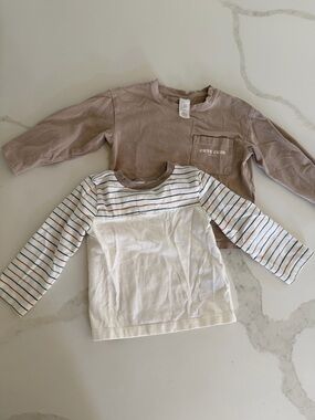 Max Studio Kids Long-Sleeve Pocket Tee & Striped Top - Taupe & White